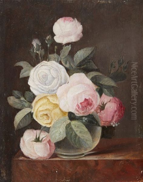 Still Life With Roses In A Glass Vase Oil Painting by Franz Xaver Petter