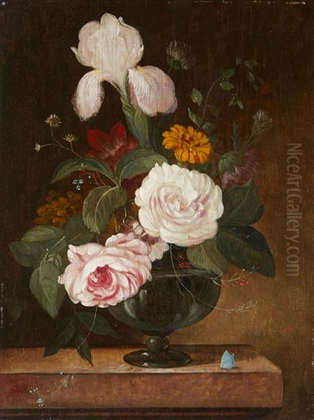 Still Life With Roses, Tulips And Lilies In A Vase Oil Painting by Franz Xaver Petter