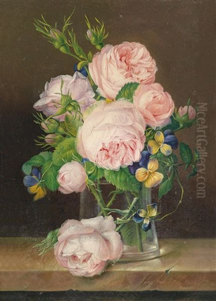 Blumenstuck Mit Rosen In Glasvase Oil Painting by Franz Xaver Petter