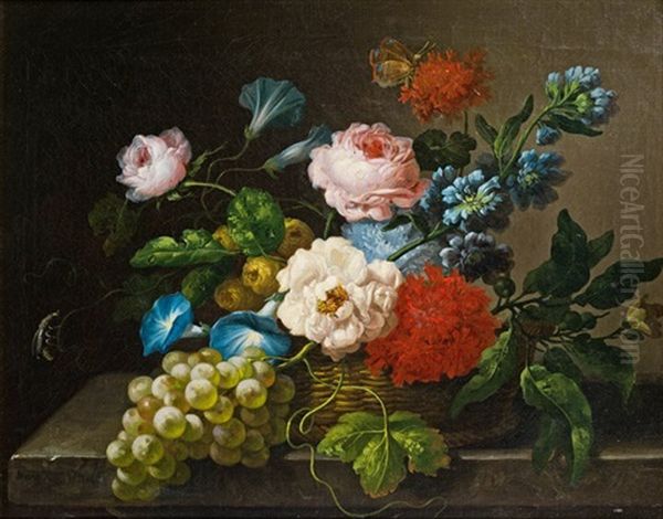 Blumenstillleben Mit Trauben Oil Painting by Franz Xaver Petter