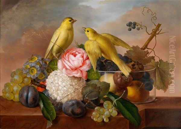 Stillleben Mit Fruchten, Blumen Und Vogeln Oil Painting by Franz Xaver Petter