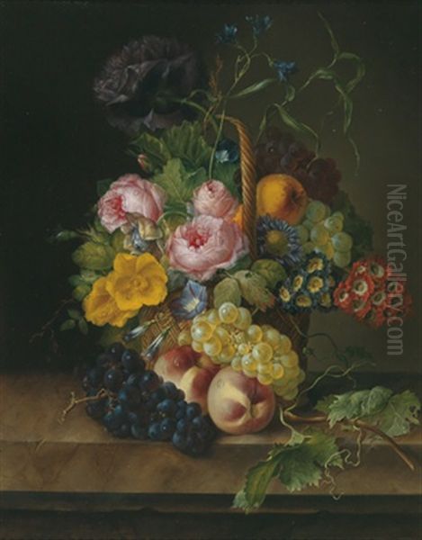 Stillleben Mit Blumenkorb Und Fruchten Oil Painting by Franz Xaver Petter