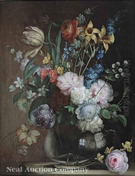 Still Life With Pink Roses Oil Painting by Franz Xaver Petter