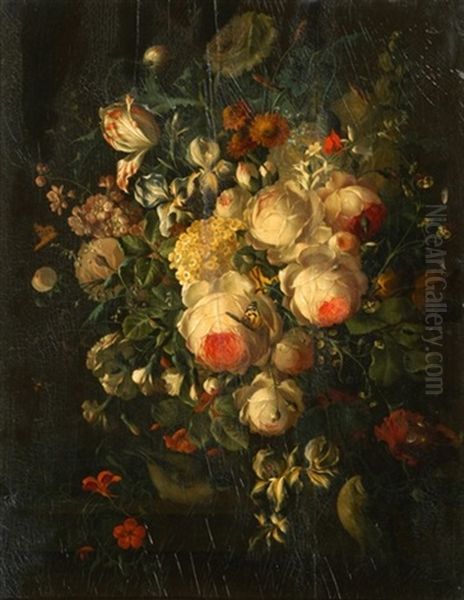 Umkreis Stillleben Mit Blumen, Vogeln, Schmetterling Und Insekten Oil Painting by Franz Xaver Petter