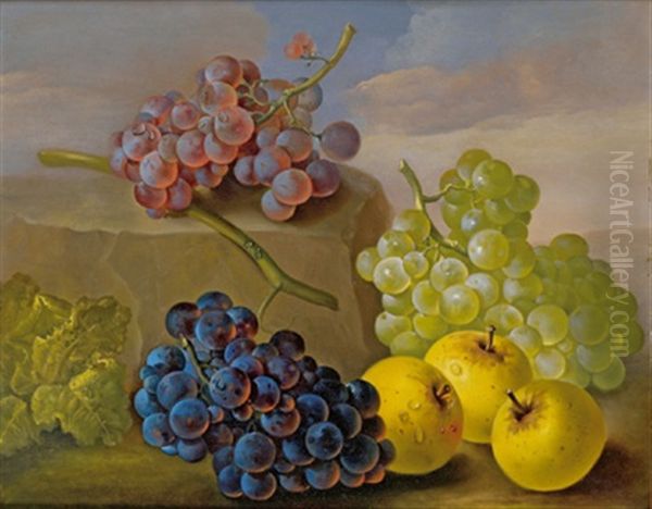 Fruchtestilleben Mit Trauben Und Apfel Oil Painting by Franz Xaver Petter