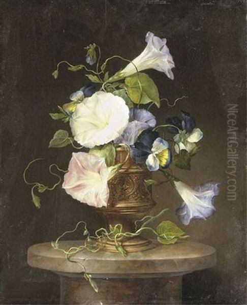 Morning Glories In A Vase On A Marble Pedestal Oil Painting by Franz Xaver Petter