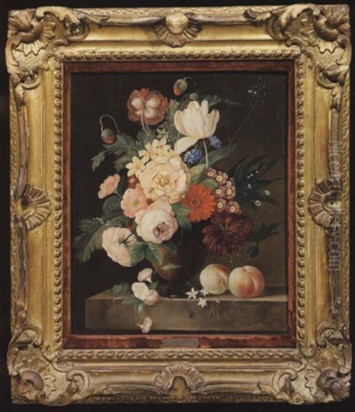 Vaso Di Fiori, Pesche E Insetti Oil Painting by Franz Xaver Petter