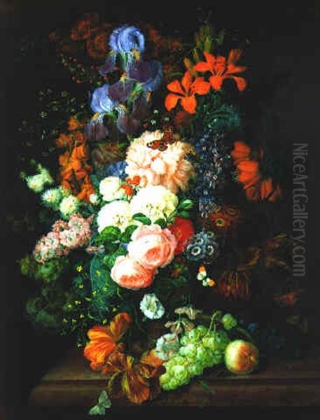 Groses Blumenstilleben Mit Schwertlilien, Levkoijen Und Anderen Bluten Oil Painting by Franz Xaver Petter