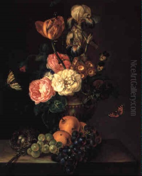 Still Life With Fruit, Flowers, Butterflies And A Bird's Nest Oil Painting by Franz Xaver Petter