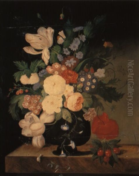 Blumenbouquet Mit Tulpen, Rosen, Primeln Und Winden Oil Painting by Franz Xaver Petter