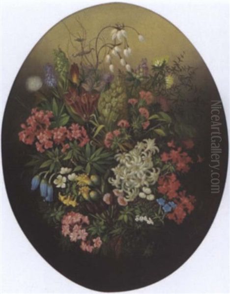 Ein Alpenblumenstraus Mit Edelweis Und Alpenrosen Oil Painting by Theodor Petter