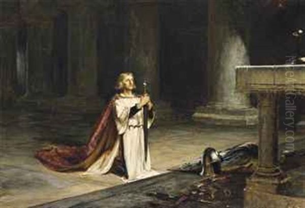 A Knight's Vigil Oil Painting by John Pettie