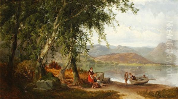 Windemere Looking Towards Langdale Pikes Westmorland Oil Painting by George W. Pettit