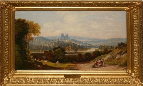 Italianate Landscape With Figures In Foreground Oil Painting by George W. Pettit