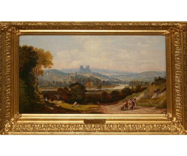 Italianate Landscape With Figures In Foreground Oil Painting by George Pettitt