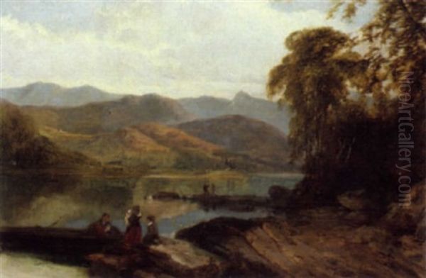 Windemere With Ray Castle In The Distance Oil Painting by George Pettitt