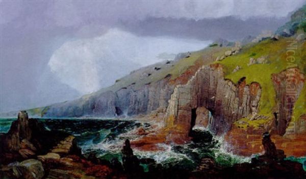 The Lands End, Cornwall - A Storm Coming Up Oil Painting by Joseph Paul Pettitt