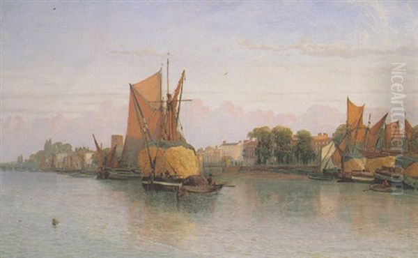 Early Morning On The Thames, Chelsea Oil Painting by Joseph Paul Pettitt