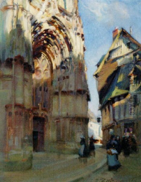 The Sunlit Portal Of A Cathedral Oil Painting by Joseph Paul Pettitt