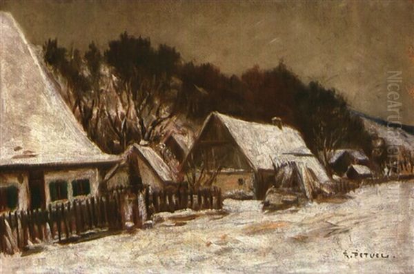 Bauernhauser Im Winter Oil Painting by Rudolf Petuel