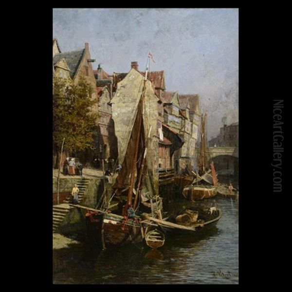 Canal Scene Oil Painting by Hermann Petzet