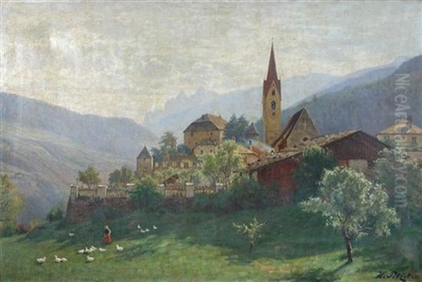 Black Forest Village Landscape Oil Painting by Hermann Petzet