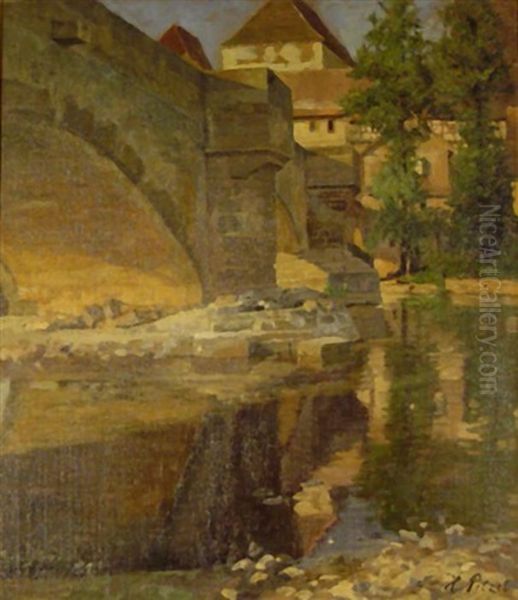 Neckarufer In Beisigheim Oil Painting by Hermann Petzet