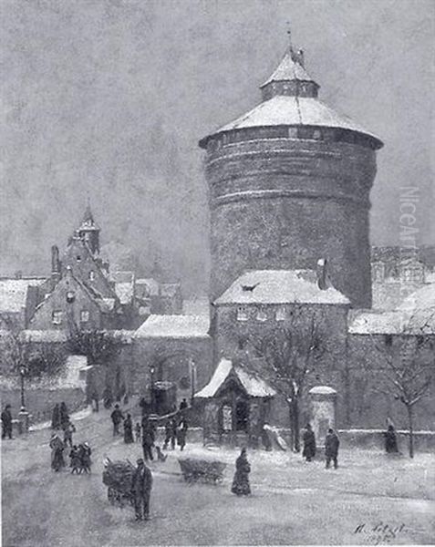 Partie Im Winterlichen Nurnberg Oil Painting by Hermann Petzet