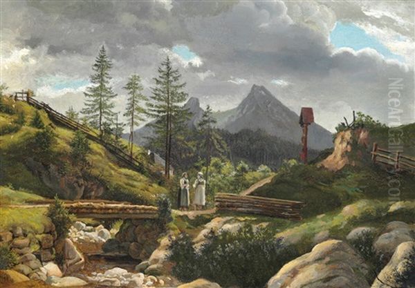 Mountainous Landscape With Large Rocks Oil Painting by Frederik (Fritz) Petzholdt