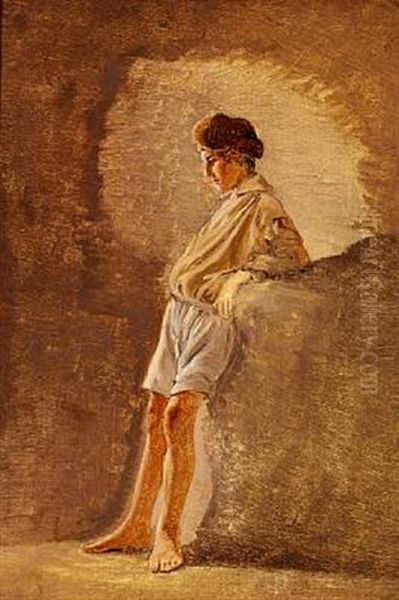 A Young Italian Man Standing. Study Oil Painting by Frederik (Fritz) Petzholdt