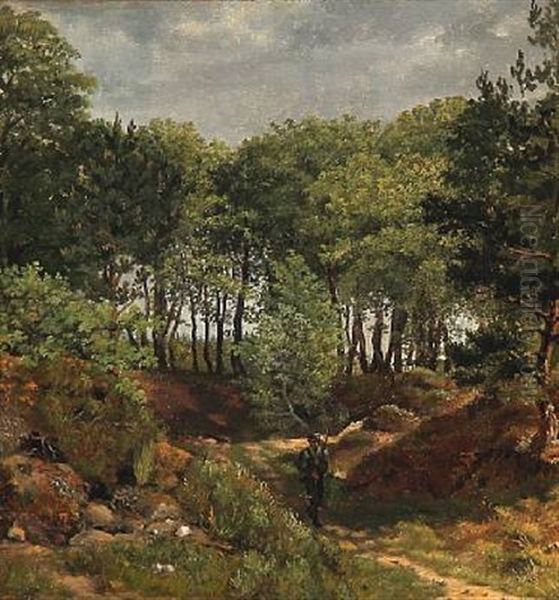 A Hunter In A Forest, A Summerday Oil Painting by Frederik (Fritz) Petzholdt