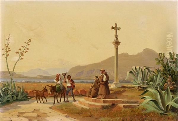 Das Kreuz Bei Palermo Oil Painting by Frederik (Fritz) Petzholdt