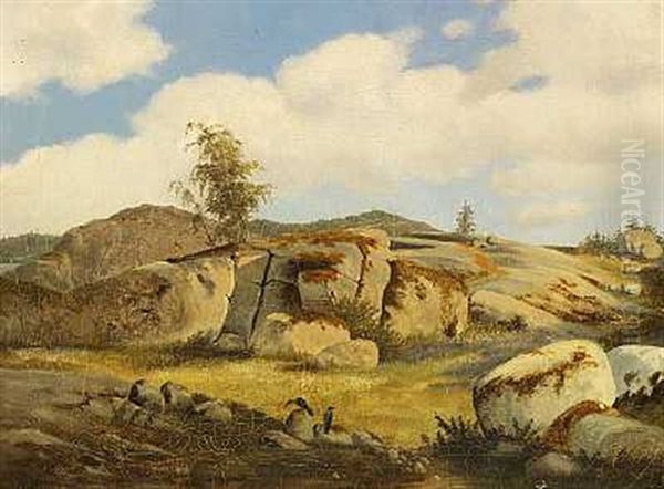 Tysk Bjerglandskab. Parti Fra Harzen Oil Painting by Frederik (Fritz) Petzholdt