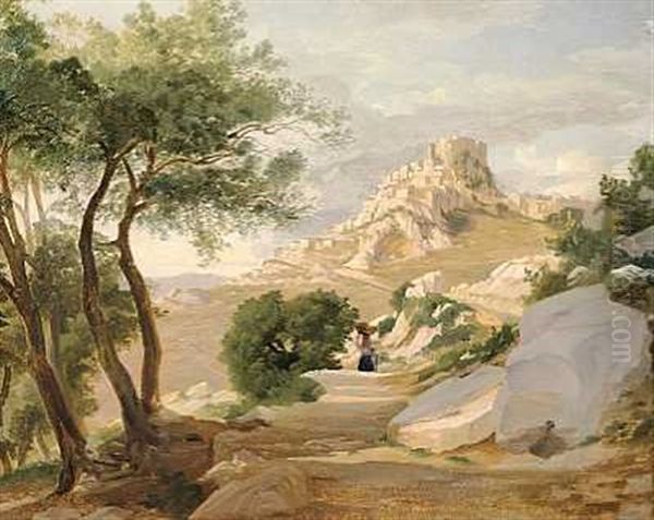 Udsigt Mod Rocca Di Papa I Albanerbjergene Oil Painting by Frederik (Fritz) Petzholdt