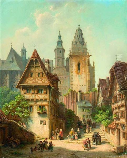 Blick Auf Eine Kirche Einer Frankischen Stadt Oil Painting by Ferdinand Petzl