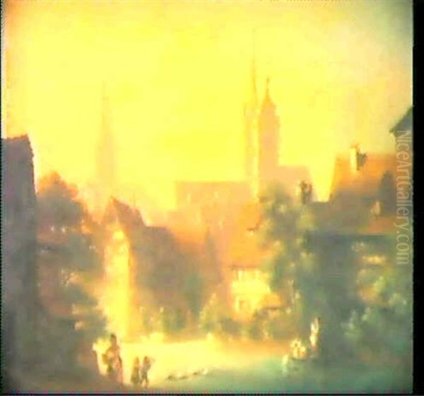 Esslingen Am Neckar. Oil Painting by Ferdinand Petzl