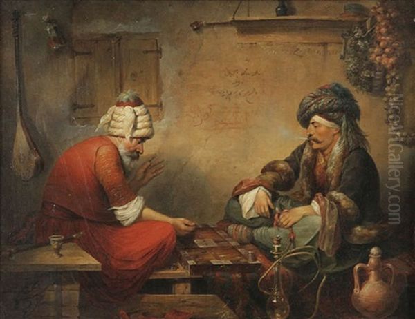 Joueurs Au Backgammon Dans Un Souk Oil Painting by Joseph Petzl