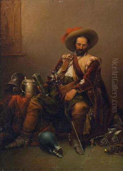 Der Mude Landsknecht Oil Painting by Joseph Petzl