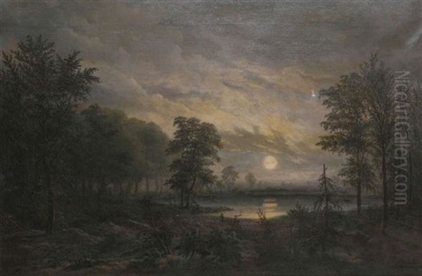 Paysage Aquatique Au Clair De Lune Oil Painting by Adam van Peursen