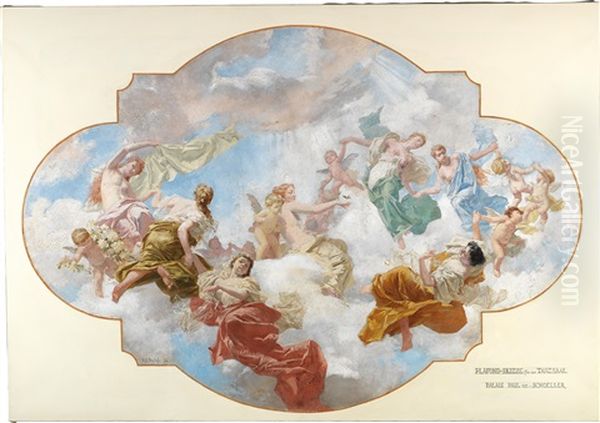 Bozzetto For The Ceiling Fresco In The Dance Hall Of The Paul Ritter Von Schoeller Palace In Vienna Oil Painting by J. Karl Peyfuss