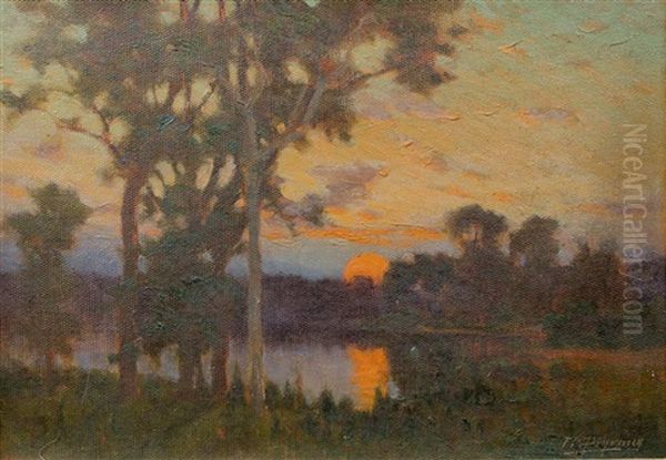 Sunset Oil Painting by Frank Charles Peyraud