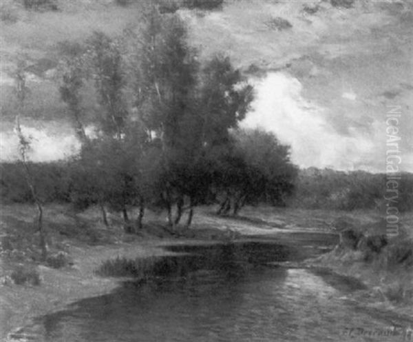 Willows/landscape With Meandering River Oil Painting by Frank Charles Peyraud