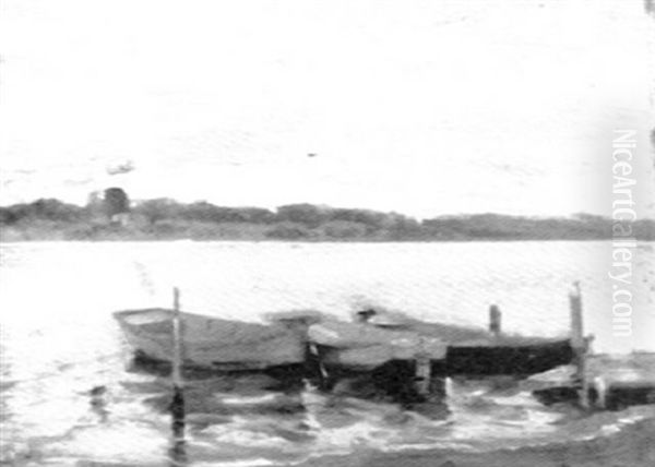 Rowboats At The Dock Oil Painting by Frank Charles Peyraud