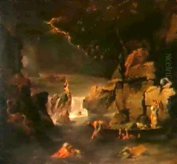 Le Deluge (d'apres Nicolas Poussin) Oil Painting by Jean Francois Pierre Peyron