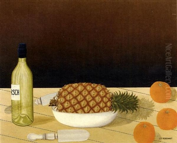 Nature Morte Avec Ananas Et Oranges Oil Painting by Dominique Paul Peyronnet