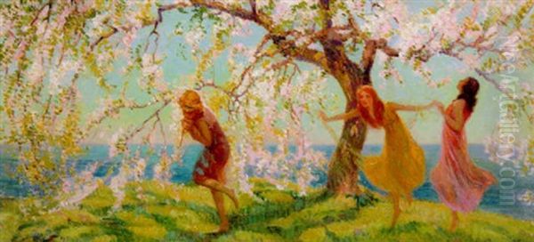 Spring Maidens Oil Painting by Bertha Menzler Peyton