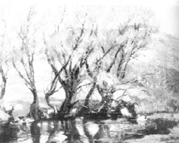 Willows In The Spring Oil Painting by Bertha Menzler Peyton