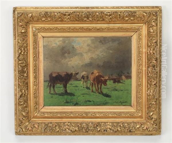 Grazing Cattle Oil Painting by Aymar (Aimard Alexandre) Pezant