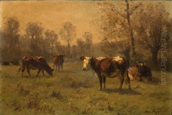 Vaches Au Pre Oil Painting by Aymar (Aimard Alexandre) Pezant