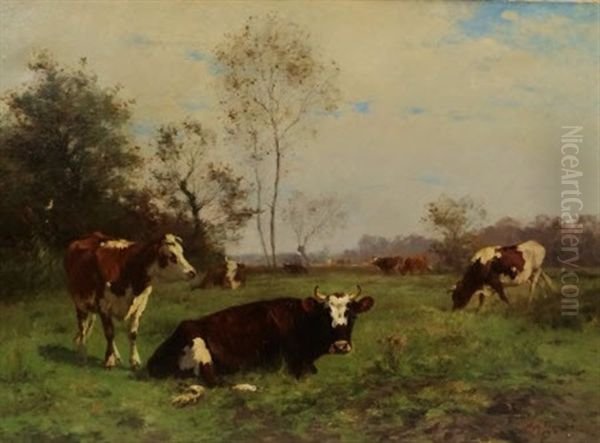 Les Vaches Au Pre Oil Painting by Aymar (Aimard Alexandre) Pezant